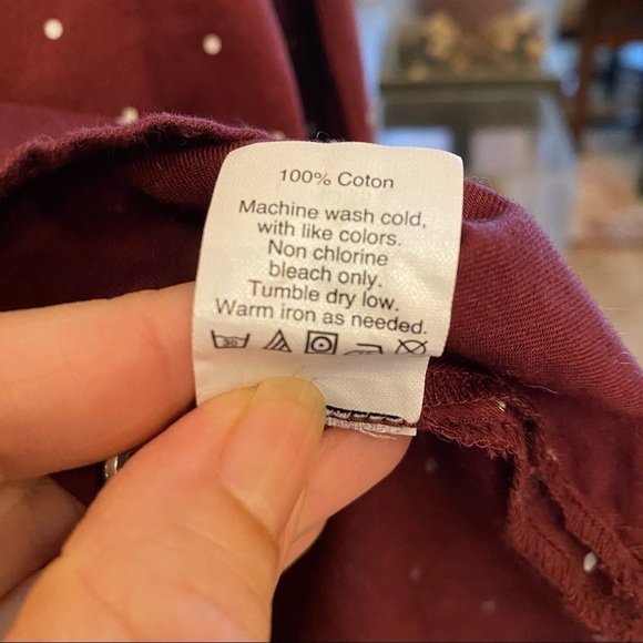 MADEWELL Women Burgundy Polka Dot 1/2 Buttoned Top Size Small - Picture 7 of 9